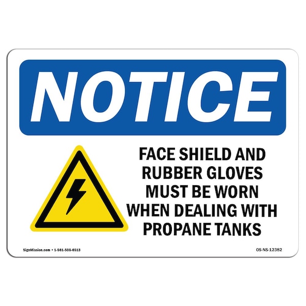 OSHA Sign, Face Shield And Rubber Gloves W/, 5in X 3.5in Decal, 10PK, 5" W, 3.5" H, Landscape, PK10